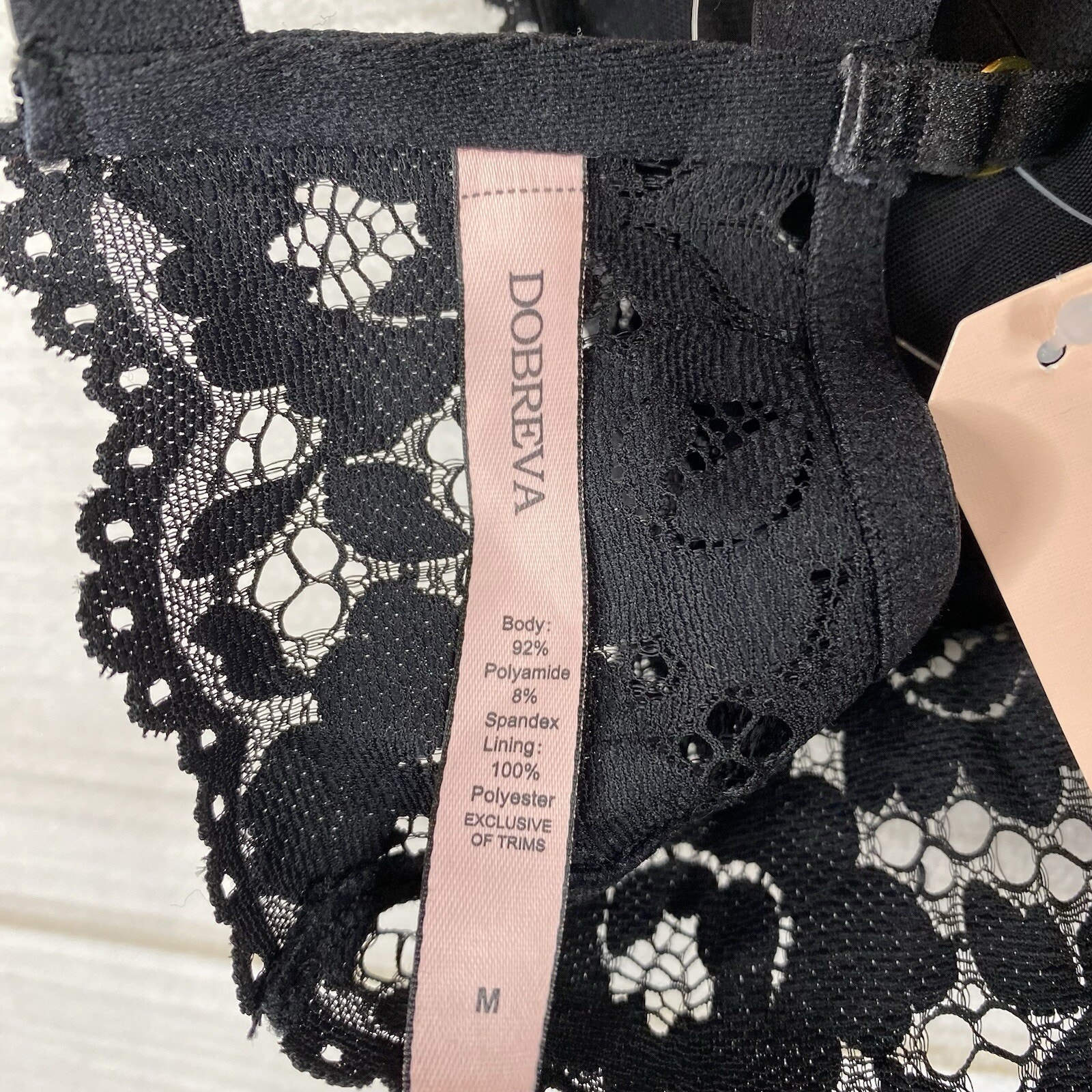 Dobreva Bralette Size M Black Lace Unlined No Wire Strappy Back Adjustable Nwt — image 7 of 8